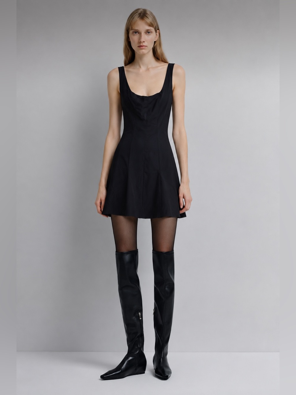 Rue Sophie Classic Black Scoop Neck Mini Dress size M